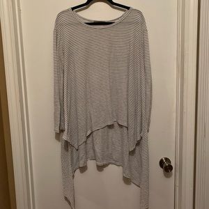 White & Gray Striped Long Sleeve Top